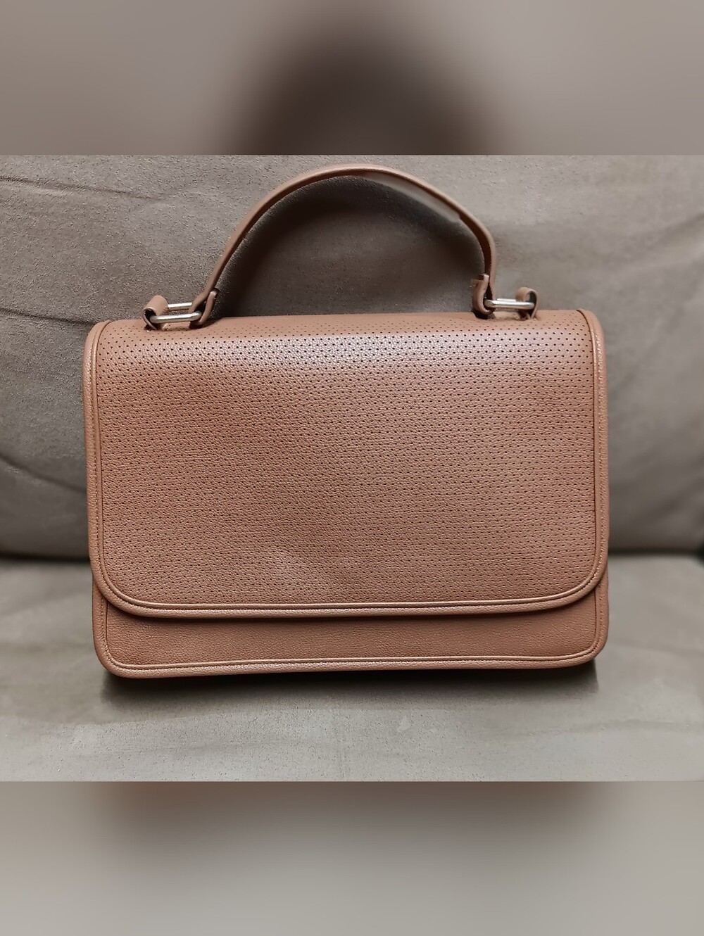 Thirty-One Top Handle Crossbody Pocketbook Perforated Faux Leather-Caramel